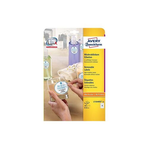 Avery Zweckform L7104rev-Paquet De 25 Étiquettes Rondes-Diamètre 60 Mm - 25 Feuilles-Blanc-Pack De 300 L7104rev-25