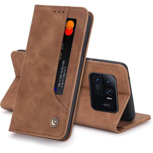Coque Xiaomi 11 Ultra Housse Etui Flip Kickstand Support Case 5 Cartes Design Portefeuille En Cuir Housse De Protection Adsorption Auto Magnetic Case Pour Xiaomi 11 Ultra Cover(Brun)
