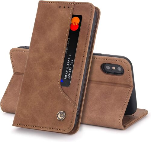 Coque Iphone Xs Max Housse Etui Flip Kickstand Support Case 5 Cartes Design Portefeuille En Cuir Housse De Protection Adsorption Auto Magnetic Case Pour Iphonexs Max Cover(Brun)