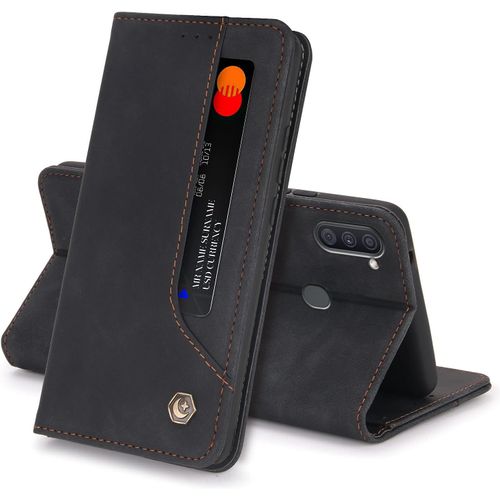 Coque Samsung Galaxy A11 Housse Etui Flip Kickstand Support Case 5 Cartes Design Portefeuille En Cuir Housse De Protection Adsorption Auto Magnetic Case Pour Galaxy A11 Cover(Noir)