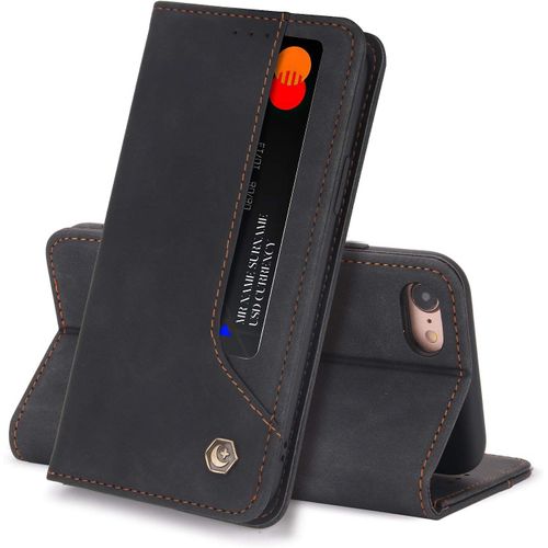 Coque Iphone 8/7/6/Se 2020 Housse Etui Flip Kickstand Support Case 5 Cartes Design Portefeuille En Cuir Housse De Protection Adsorption Auto Magnetic Case Pour Iphone8/7/6/Se 2020 Cover(Noir)