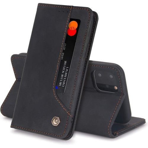 Coque Iphone 13pro Max Housse Etui Flip Kickstand Support Case 5 Cartes Design Portefeuille En Cuir Housse De Protection Adsorption Auto Magnetic Case Pour Iphone13pro Max Cover(Noir)