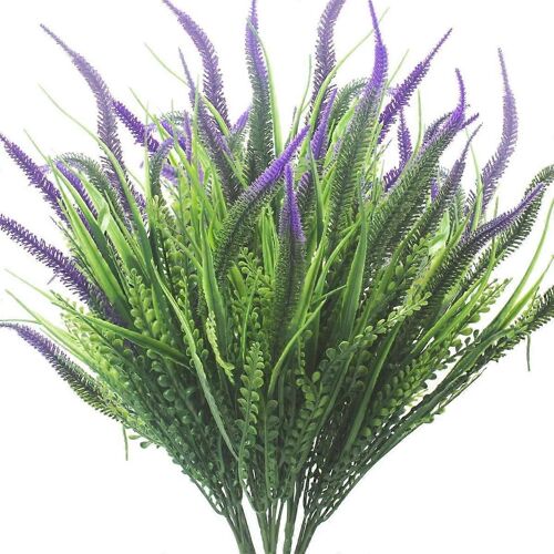 10 Faisceaux Plantes Artificielles Herbe D'extérieur Avec Fleurs Verdure Résistante Jardin Porche Boîte De Fenêtre