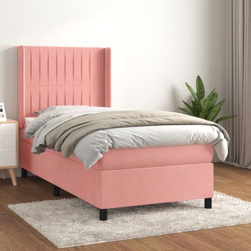 Prolenta Premium - Lit à sommier tapissier avec matelas Rose 90x190 cm Velours