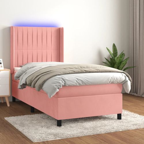 Prolenta Premium - Sommier tapissier avec matelas et LED Rose 90x190 cm Velours