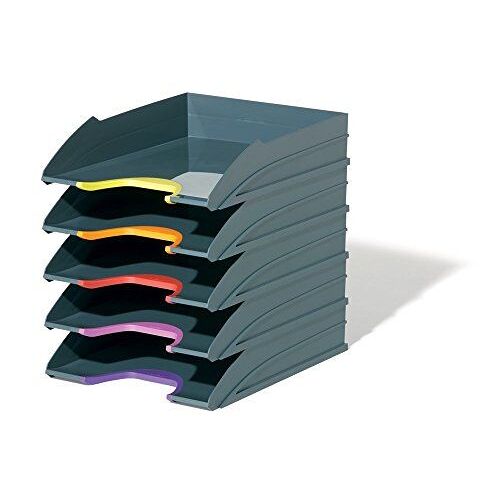 Durable 770557 Varicolor Tray Set Corbeille À  Courrier Grise Avec Parement Coloris Assorti Lot De 5