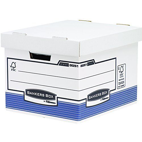 Fellowes 0026101 Caisse Standard Pour Archives Banker Box System - Montage Automatique Blanc/Bleu (Lot De 10)