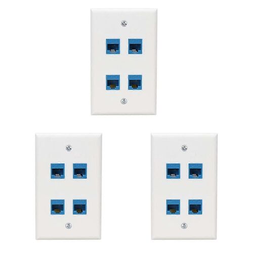 Plaque murale Ethernet 3X Plaque murale à 4 ports femelle-femelle compatible avec pour Ethernet Cat7/6/6E/5/5E