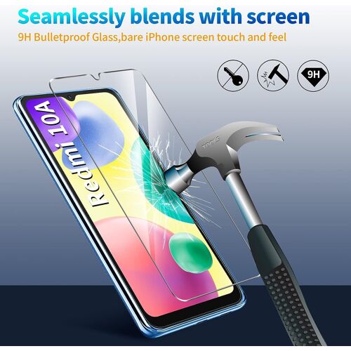 Protection Camera Coque Pour Xiaomi Redmi 10a Avec 2 Pieces Verre Trempe, Etui De Protection En Silicone Souple Mince, Transparent