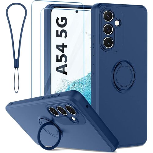 Coque Protection Camera Compatible Avec Samsung Galaxy A54 5g Avec Support De Bague Et 2 Pieces Verre Trempe, Housse De Haute Qualite Silicone Mince(Bleu)