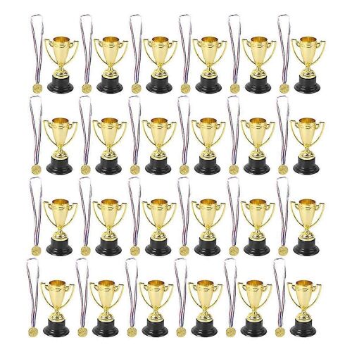 Ensemble de trophées et de médailles 48 PCS, 24 tasses de trophées en plastique doré et 24 médailles PCS pour les prix sportifs des enfants