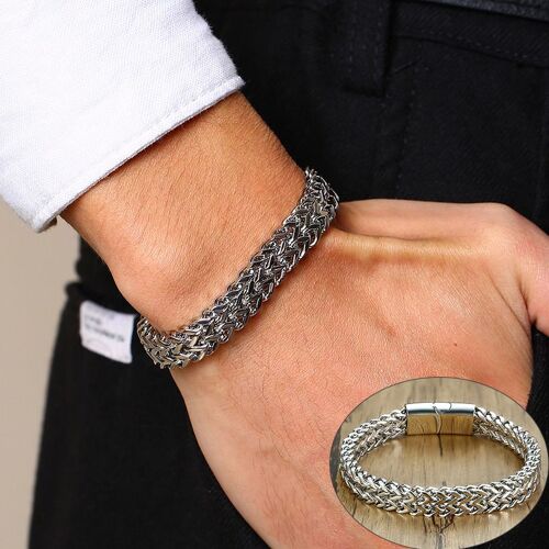Vnox ¿ Bracelets Antiques En Acier Inoxydable Pour Hommes, Style Punk, Vintage, Cubique, Double Chaîne Cubaine