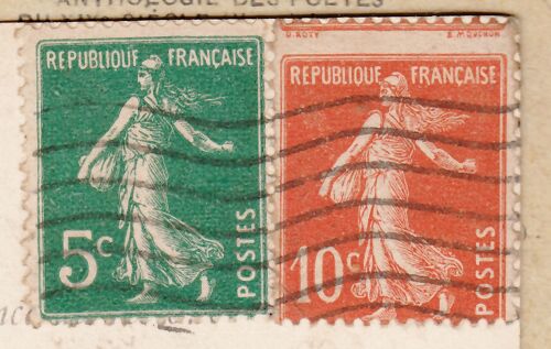 Carte Postale Ancienne Avec Recto Brillant : "Paris-Auteuil. Fontaine De La Villa Montmorency" Timbres "Semeuse Fond Plein Sans Sol" Y&t 137 Et 138