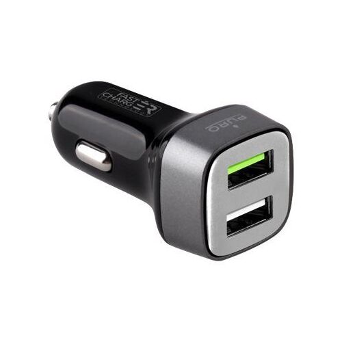 Puro - Adaptateur D'alimentation Pour Voiture - 2.4 A - Puro Fast Charger - 2 Connecteurs De Sortie (Usb) - Noir