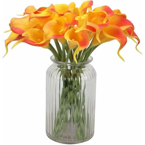 Lot de 9 fleurs artificielles Calla au toucher realiste pour mariage,bureau,maison,cuisine,decoration de fete,evenement (coucher de soleil rouge) goodnice