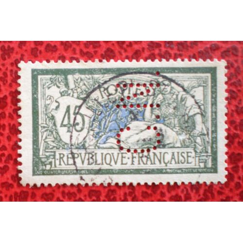 Timbre Oblitéré Perforé C.N. - France - Type Merson 45 Centimes Vert Et Bleu - Y&t N° 143