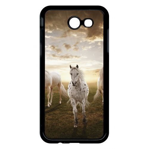 Coque Pour Smartphone - Sunset Horses - Compatible Avec Samsung Galaxy J3 (2017) - Plastique - Bord Noir