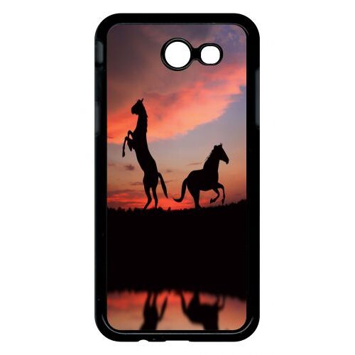 Coque Pour Smartphone - Chevaux Coucher De Soleil - Compatible Avec Samsung Galaxy J3 (2017) - Plastique - Bord Noir