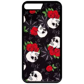 Coque Pour Smartphone - Tete De Mort Toile Rose Rock - Compatible Avec Apple Iphone 7 Plus - Plastique - Bord Noir