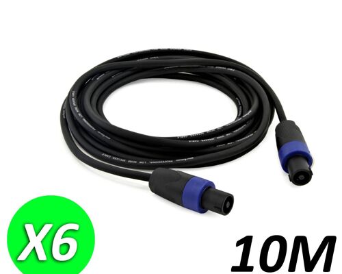 Lot de 6 Câbles Speakon mâle / mâle 10 m pour enceintes SOUNDLAB GO38ZG