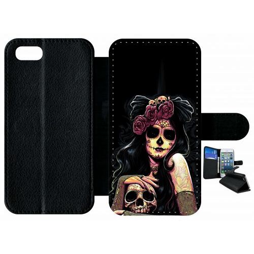Etui A Rabat - Fille Gothic Crane Dans Les Mains - Compatible Avec Apple Iphone 7 - Plastique - Bord Noir