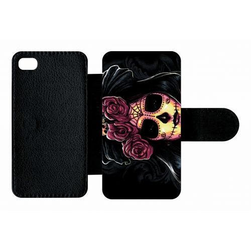 Etui A Rabat - Fille Gothic Crane Dans Les Mains - Compatible Avec Apple Iphone 4s - Plastique - Bord Noir