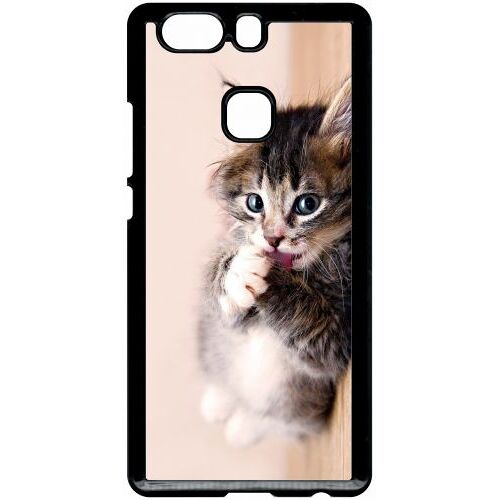 Coque Pour Smartphone - Chaton Tout Mignon - Compatible Avec Huawei P9 Plus - Plastique - Bord Noir