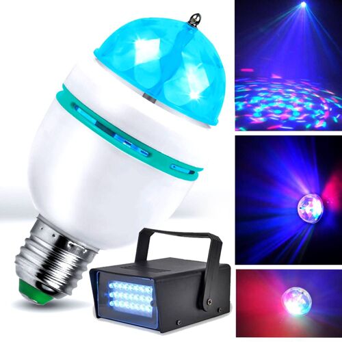 Strobe + Ampoule Mini Diams 4 Led's Rvba Lytor Light Mode Auto, Culot E-27