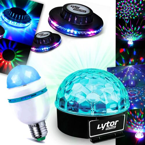 Pack 4 EFFETS Ampoule Mini DIAMS RVBA + OVNI LED + Jeu de lumière SIXMAGIC
