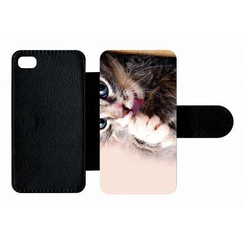Etui A Rabat - Chaton Tout Mignon - Compatible Avec Apple Iphone 4s - Plastique - Bord Noir