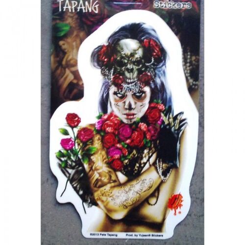 Sticker Pin Up Muerte Et Roses Autocollant Style Tattoo