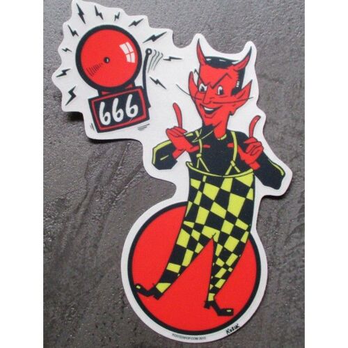 Sticker Diable 666 En Salopette A Damier Autocolant Kustom