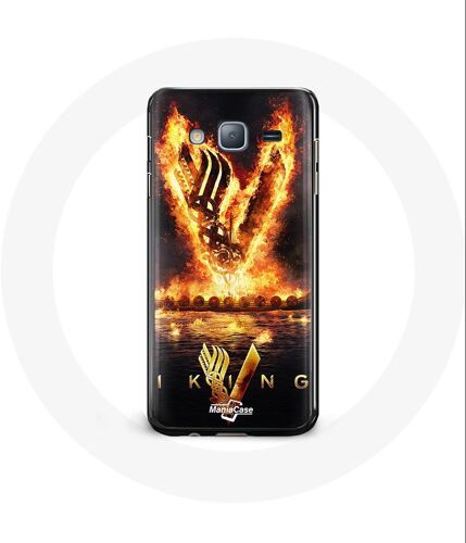 Coque pour Samsung Galaxy j3 2016 Vikings Série Saison 6 logo V Epée de Feu Fond Noir