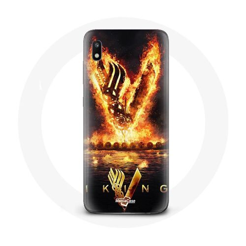 Coque Pour Samsung Galaxy A10 Vikings Série Saison 6 Logo V Epée De Feu Fond Noir