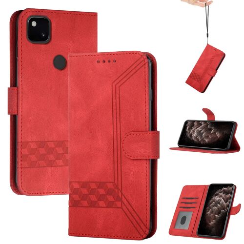 Coque Pour Google Pixel 4a,Housse En Cuir Pu Pochette Portefeuille Magnétique Etui De Protection,Flip Case Compatible Avec Google Pixel 4a,Rouge