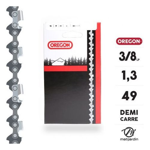 Chaîne Oregon pour tronçonneuse 3/8" 1,3 mm. 49 maillons. Gouge profil demi carré