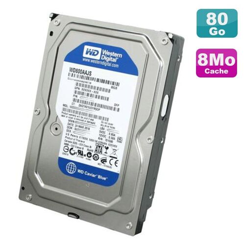 Disque Dur 80Go SATA 3.5" Western Digital CaviarBlue WD800AAJS-60M0A0 7200RPM 8Mo