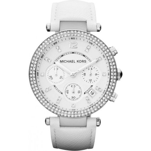 Montre Femme Michael Kors Parker Mk2277 Chrono Bracelet En Cuir Blanc
