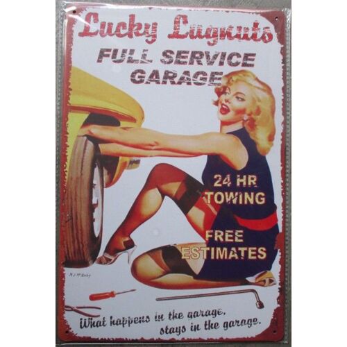 Plaque Pin Up Qui Change Une Roue De Voiture Jaune Tole 30cm