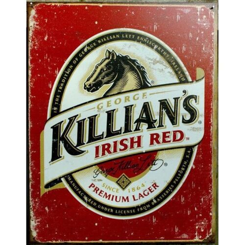 Plaque Biere Killians Logo Rouge Tole Deco Bar Diner Beer Us