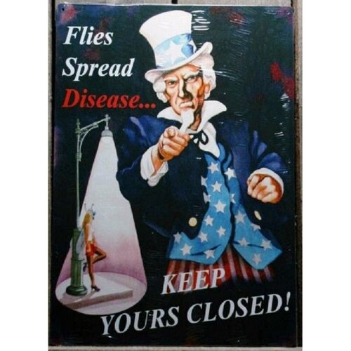Plaque Oncle Sam , Keep Your Closed Avec Pin Up Tole Rare