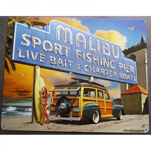 Plaque Woody Malibu Surf Plage Tole Pub Garage Diner Loft Us