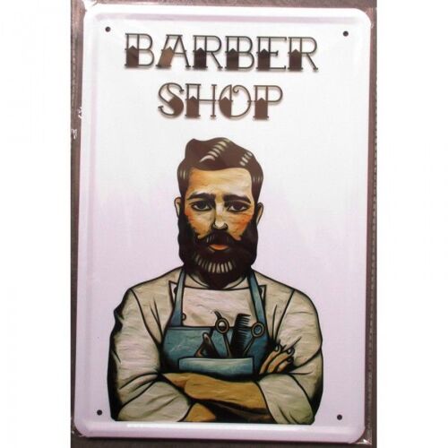 Plaque Barber Shop Homme Barbu Tole Publicitaire Metal Pub