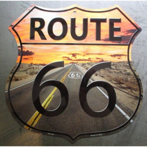 Plaque Blason Route 66 Couché Soleil Tole Publicitaire Usa