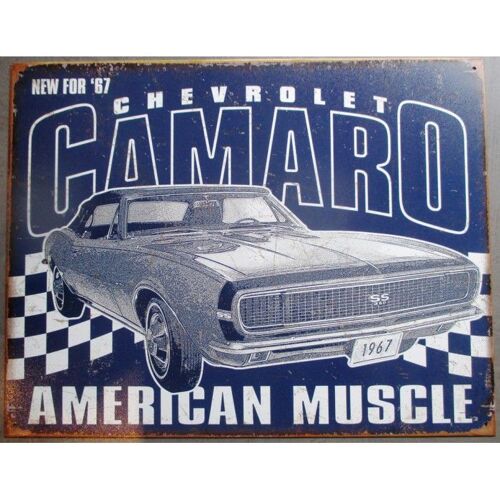Plaque Chevrolet Camaro 1967 Chevy Muscle Car Tole Pub Garage