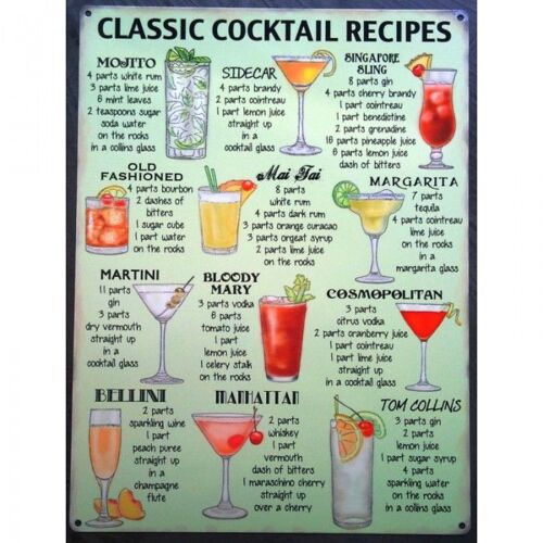 Plaque Classic Cocktail Idée Tole Affiche Metal Pub Bar Dine