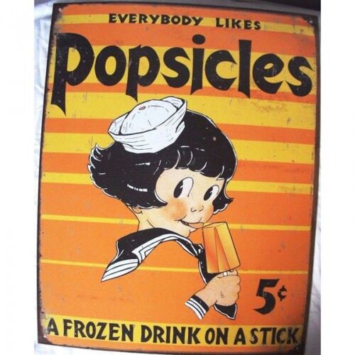Plaque Popsicles Avec Fillette Tole Deco Glace Diner Bar Usa