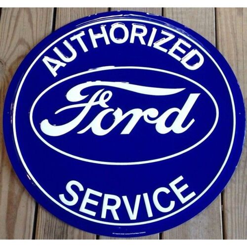 Plaque Ford Authorized Service Ronde Bleu Tole Deco Garage