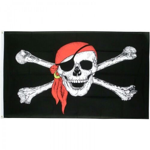 Drapeau Pirate Avec Bandana Rouge Tete De Mort 150x90 Flag