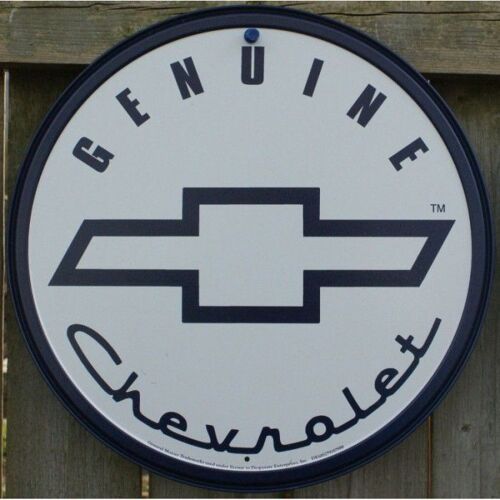 Plaque Chevrolet Genuine Logo Blanc Bleu Tole Publicitaire